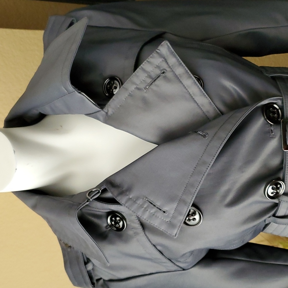 🆕️LONDON FOG Metallic Gray Water Resistant Double Breasted Trench Coat SIZE: PS - Picture 3 of 16